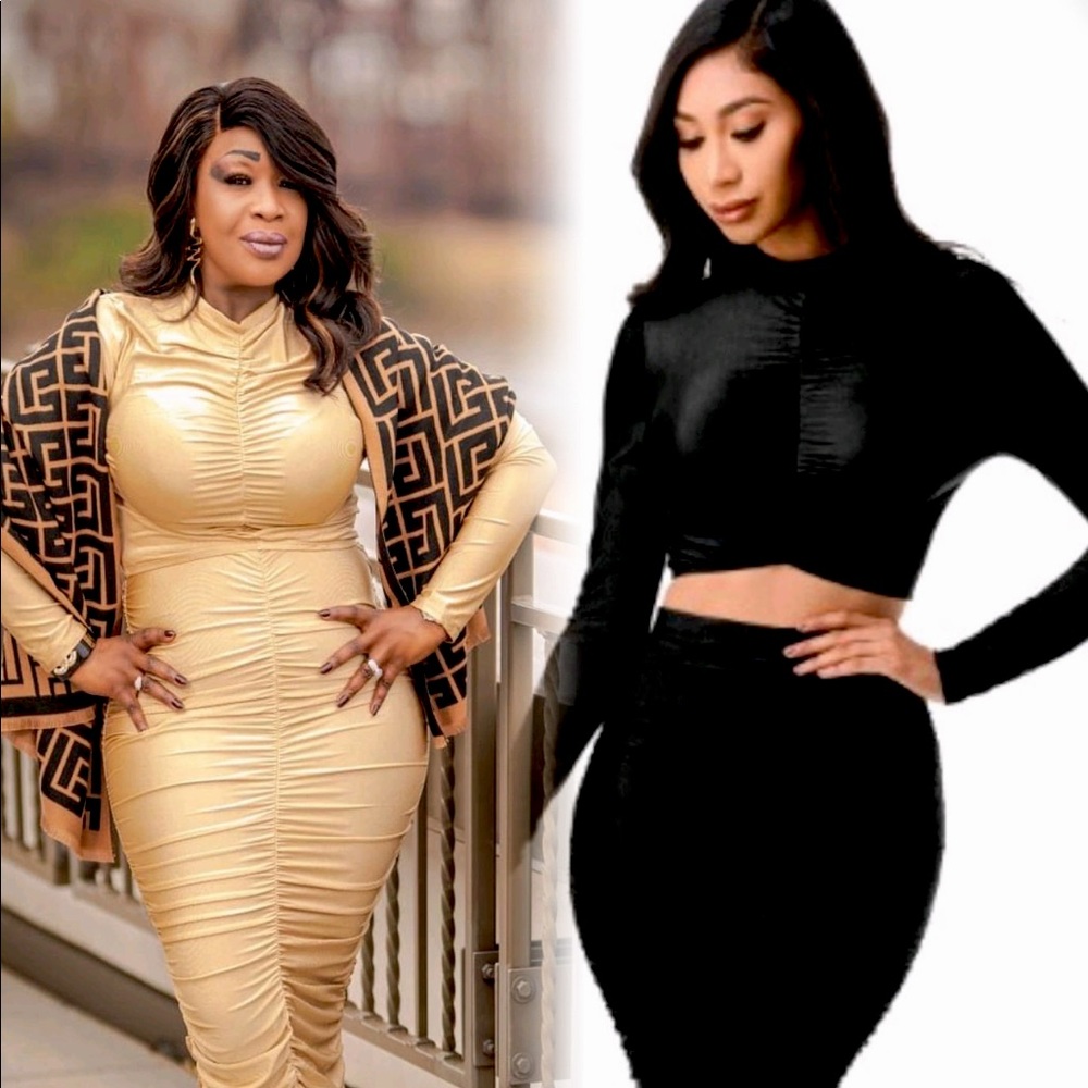 Ruched stretched knit plus-size knit 2pc dress